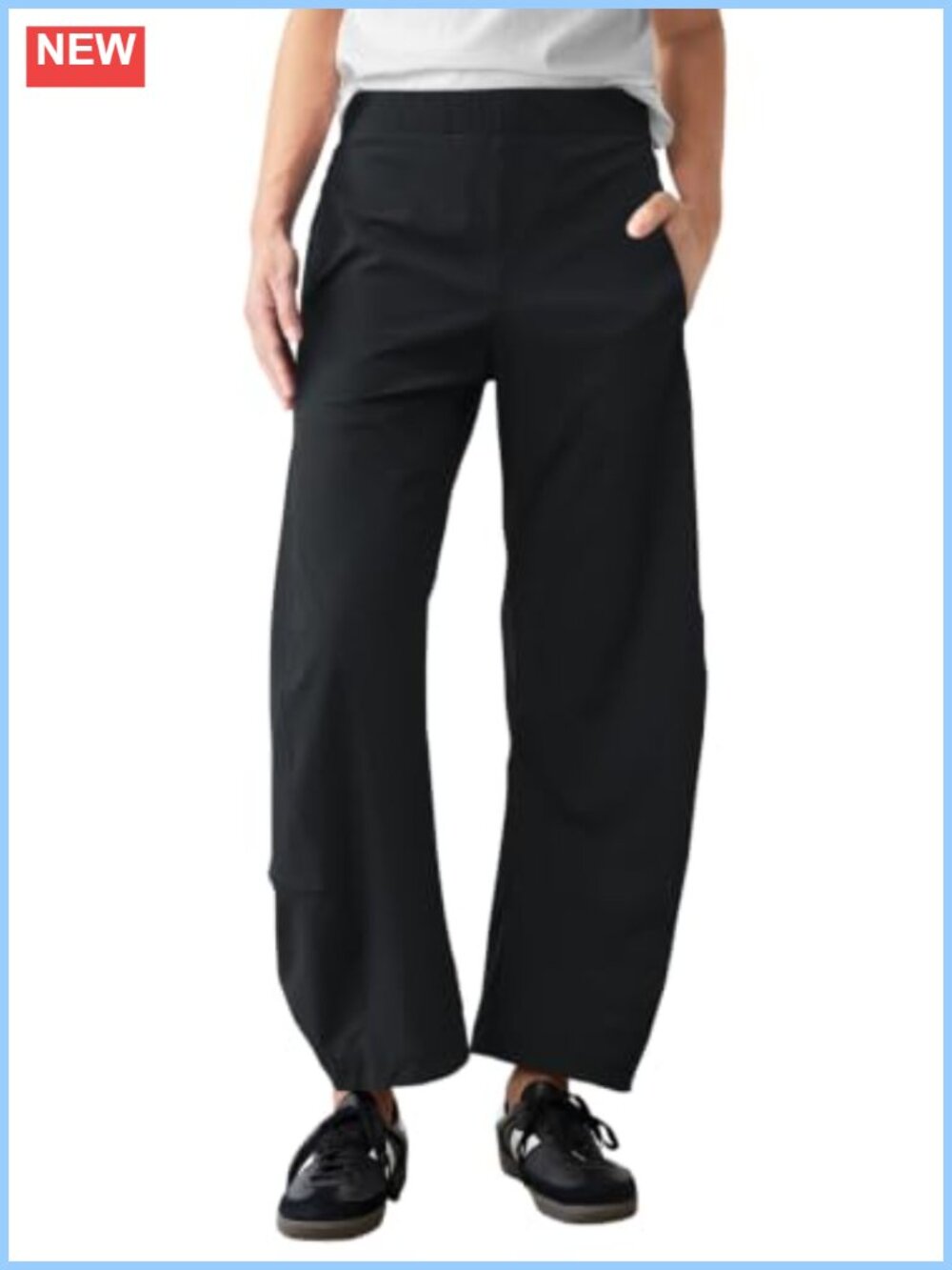 Women's Stretchy Barrel Travel Pants Elastic High Waist Baggy Ankle Pockets